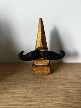 Wooden Triangle Glasses Holder with Black Mustache Accent
